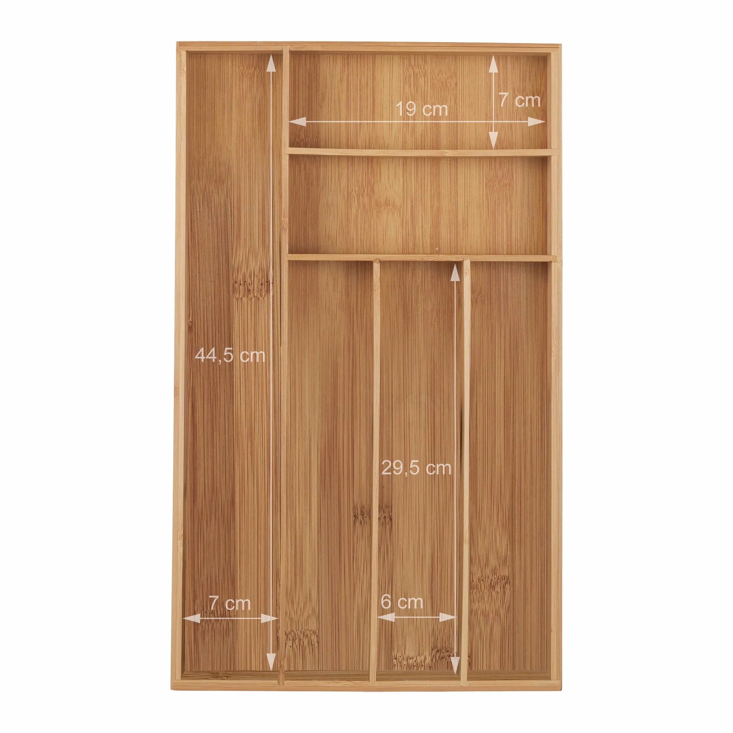 Relaxdays Portaposate da Cassetto in bambù, 6 Scomparti, Divisore Posate e Utensili da Cucina, 5 x 27,5 x 46cm, Naturale