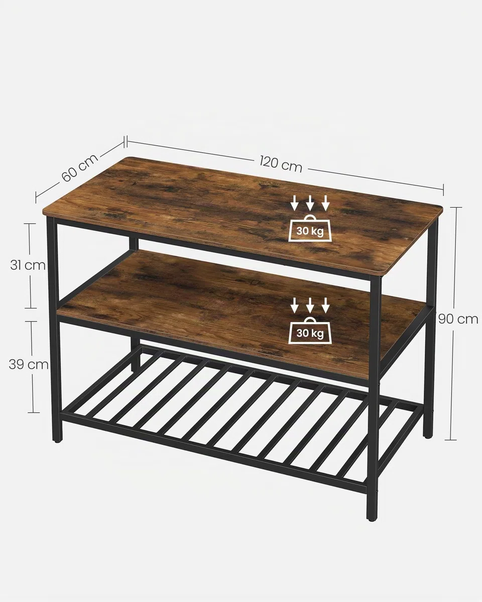 VASAGLE Isola da Cucina con Ampio Piano di Lavoro, Scaffale a 3 Livelli, Struttura in Acciaio, 60 x 120 x 90 cm, Stile Industriale, Facile da Montare, Marrone Vintage e Nero KKI01BX