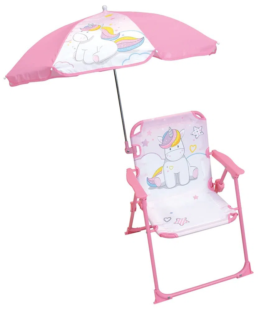 FUN HOUSE Licorne Chaise pliante camping avec parasol - H.38.5 xl.38.5 x P.37.5 cm + parasol ø 65 cm - Pour enfant
