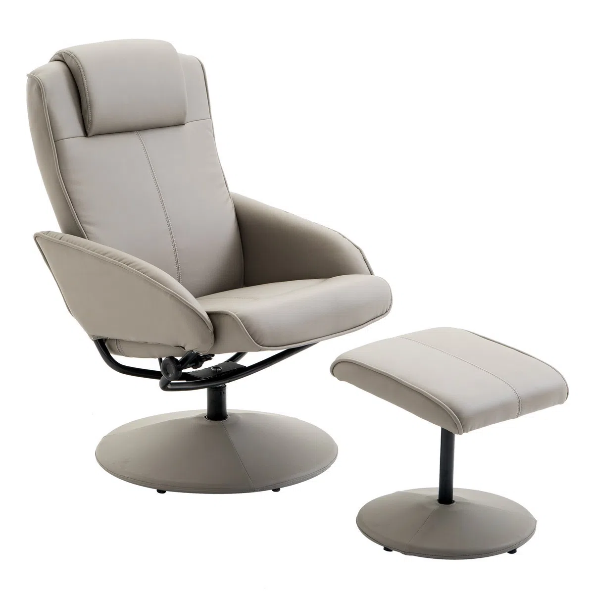 HOMCOM Poltrona Relax Reclinabile con Pouf Poggiapiedi Abbinato e Rivestimento in Finta pelle, 71x78x101cm, Grigia