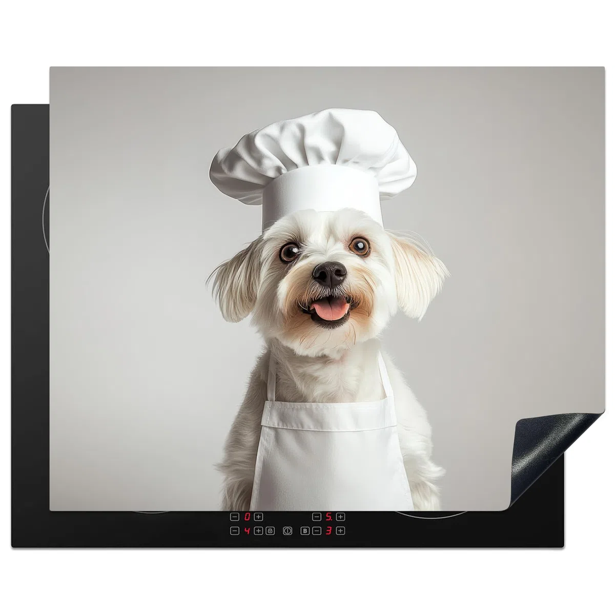 KitchenYeah© Coperchio Piano Cottura 65x52 cm Cucina Copri Fornelli Tappetino Induzione Antiscivolo Piastra Protezione Cane - Bianco - Cuoco