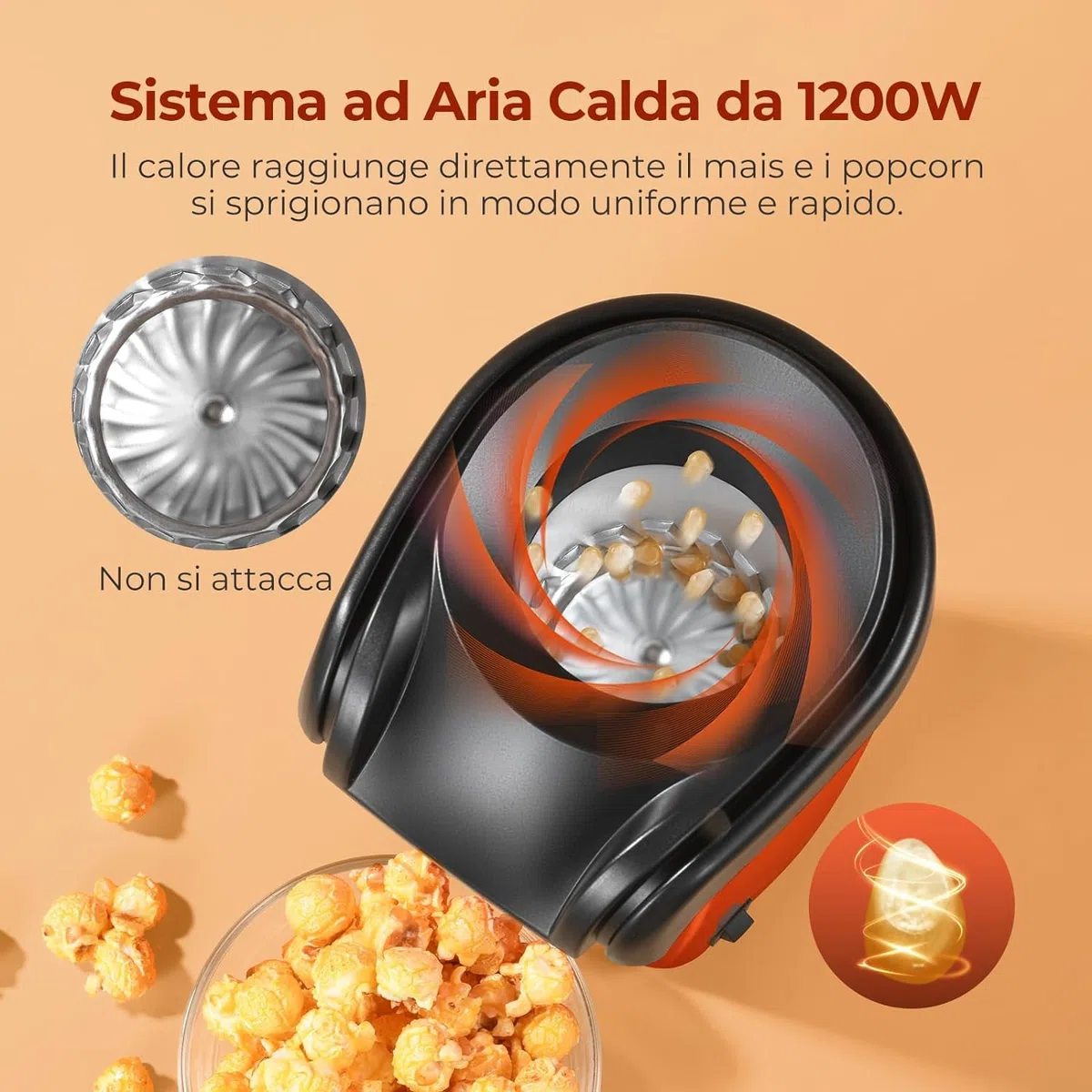YASHE Macchina Popcorn, 1200W Macchina Pop Corn ad Aria Calda, Macchina per Popcorn in 2 Minuti, Sano e senza olio per le serate di cinema, Rosso