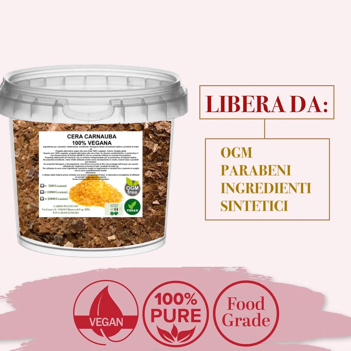 Cera di carnauba (copernicia cerifera cera), cera vegetale vegana per la produzione di cosmetici naturali, candele e prodotti per la manutenzione, pura & naturale (1000 Grammi)