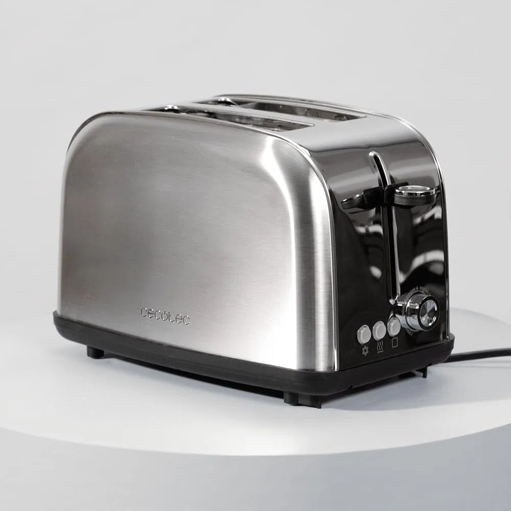 Cecotec Tostapane Verticale 2 Slot Brevi Toastin' time 850 Inox Lite. 850 W, 2 fette di pane, fessura larga 3,8 cm, supporto per panini e vassoio raccogli briciole, acciaio inossidabile