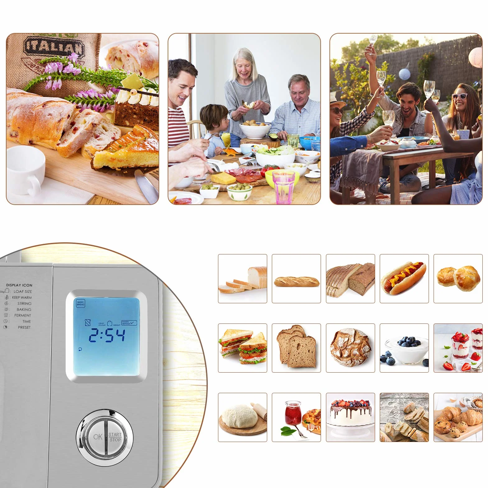 COOCHEER Macchina per il pane COOCHEER da 550W, Impastatrice con 25 programmi in acciaio inox completamente automatica con funzione di temporizzazione di 13 ore, argento