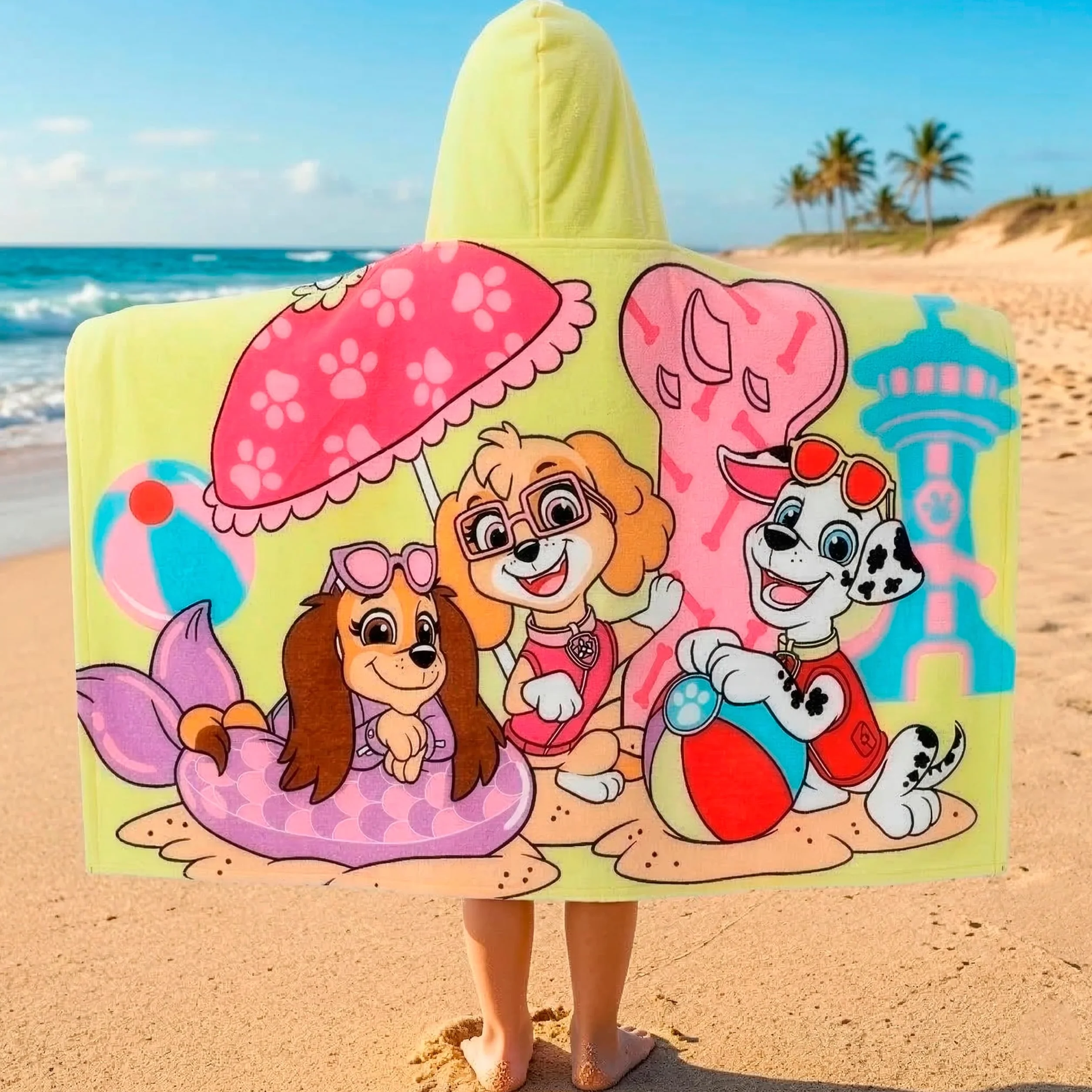 Paw Patrol Asciugamano Mare Bambini, Accappatoio Bambina Con Marshall E Skye, Telo Mare Cotone Per Piscina, Giallo One Size