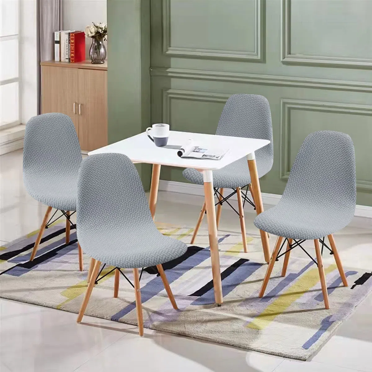 Jaotto Coprisedia Elasticizzati con Schienale 4 Pezzi,Fodere Coprisedia con Schienale Tondo Sala da Pranzo Jacquard Diagonale,Coprisedia Ufficio Universali Lavabili,Vestisedia per Casa Cucina,