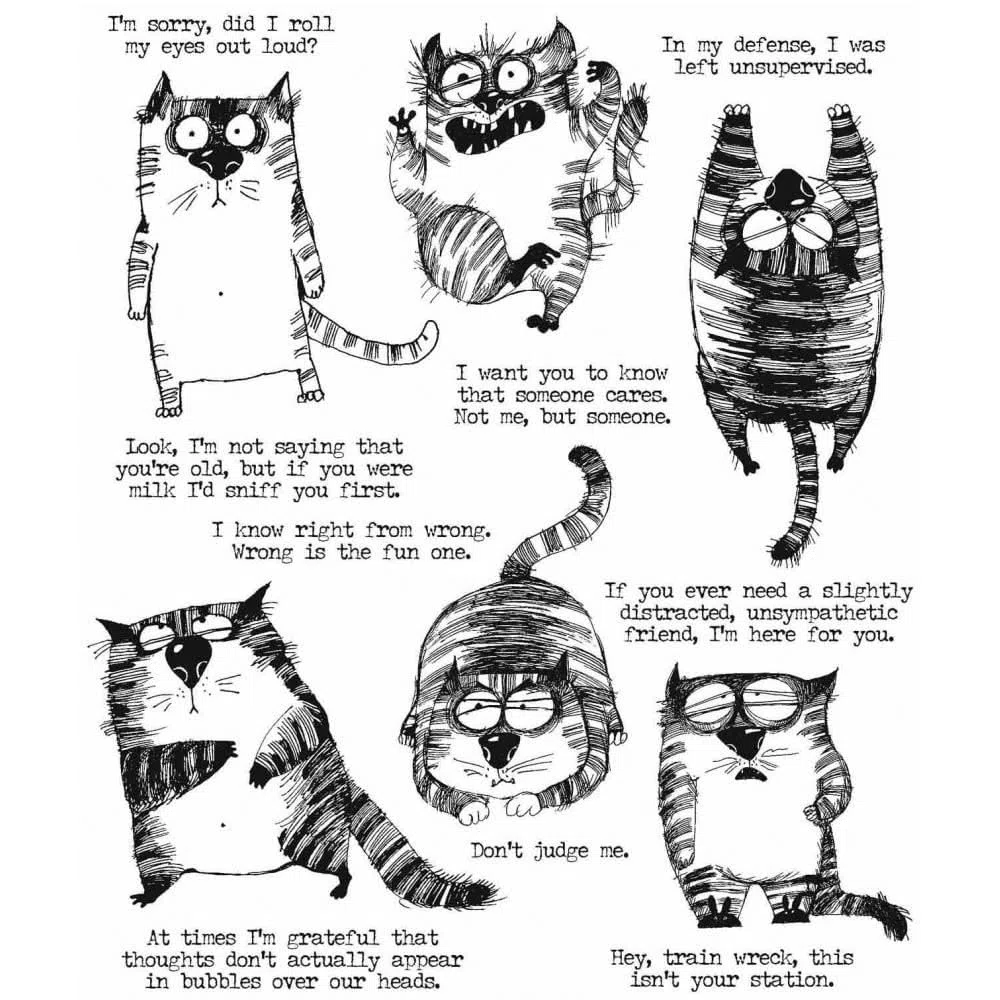 Tim Holtz - Stampers Anon Cling RBBR Stamp Set Cat, Gatto Snarky, taglia unica