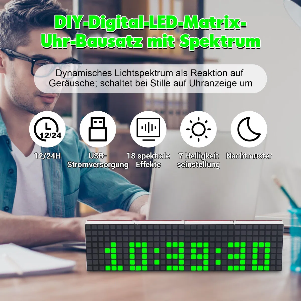 PEMENOL Kit Elettronico Orologio Digitale Fai Da Te Con 18 LED Lampeggianti, Porta Di Ricarica USB, Kit Di Saldatura Per Studenti E Principianti Che Imparano A Saldare