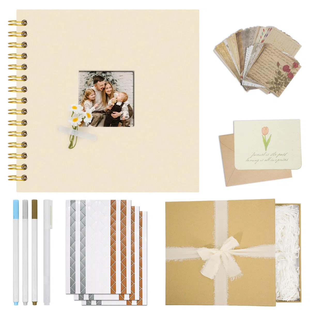 Vienrose Album Fotografico Scrapbook Fai da Te, 20,5 x 20,5 cm DIY Kit Completo con Copertina in Tela, 40 Pagine Bianche Accessori, Regalo per Matrimonio, Nascita, Viaggi, Compleanni, Natale, Beige