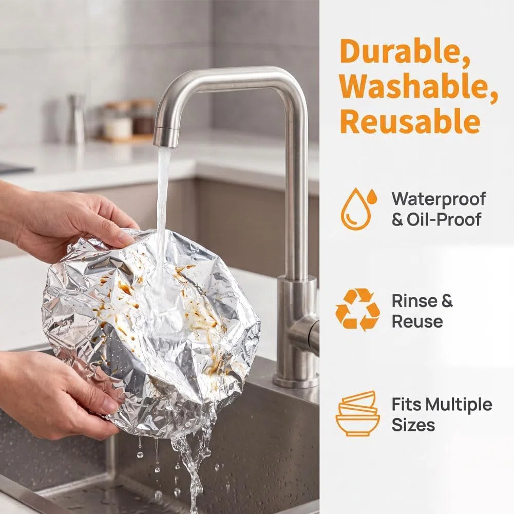 Aluminum Foil Insulation Cover, Elastic Foil Food Covers for Kitchen, Reusable Heat-Retaining Aluminium Food Covers, 110℃ Heat Resistant Elastic Lids for Kitchen, Picnic Restaurant (200Pcs)
