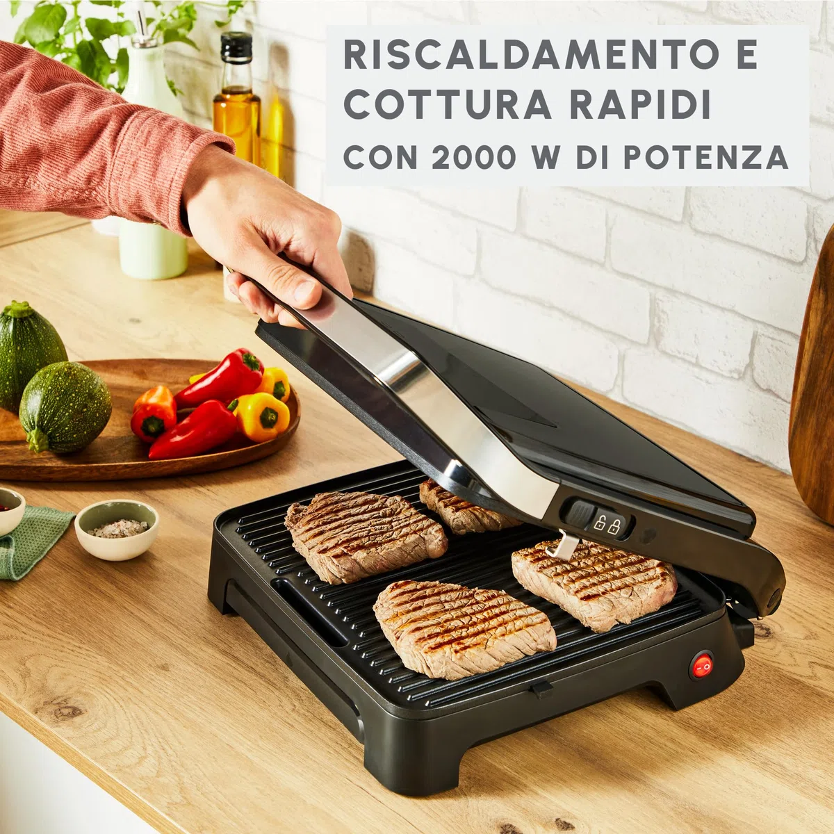 Moulinex Inicio, Piastra per Panini e Griglia, Riscaldamento Rapido: 2000 W, Piastre di Cottura Antiaderenti, Ampia Superficie di Cottura, Nero, GI271810