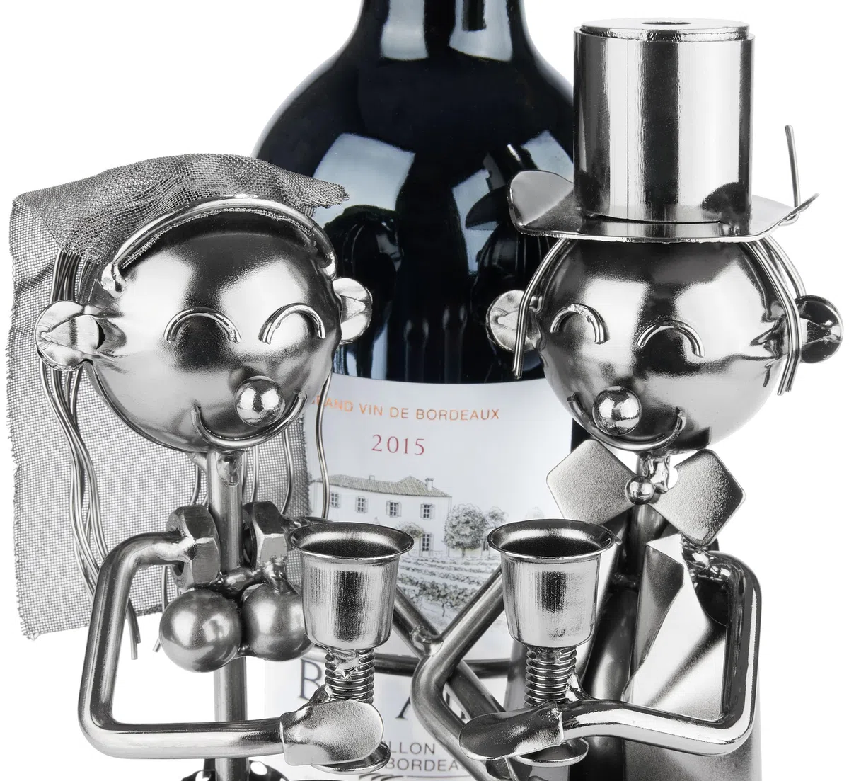 Brubaker Portabottiglia da Vino Just Married Coppia di Sposi - Scultura in Metallo Portabottiglia Coppia di Sposi - Regalo di Vino per Matrimonio - Portabottiglie con Carta Regalo