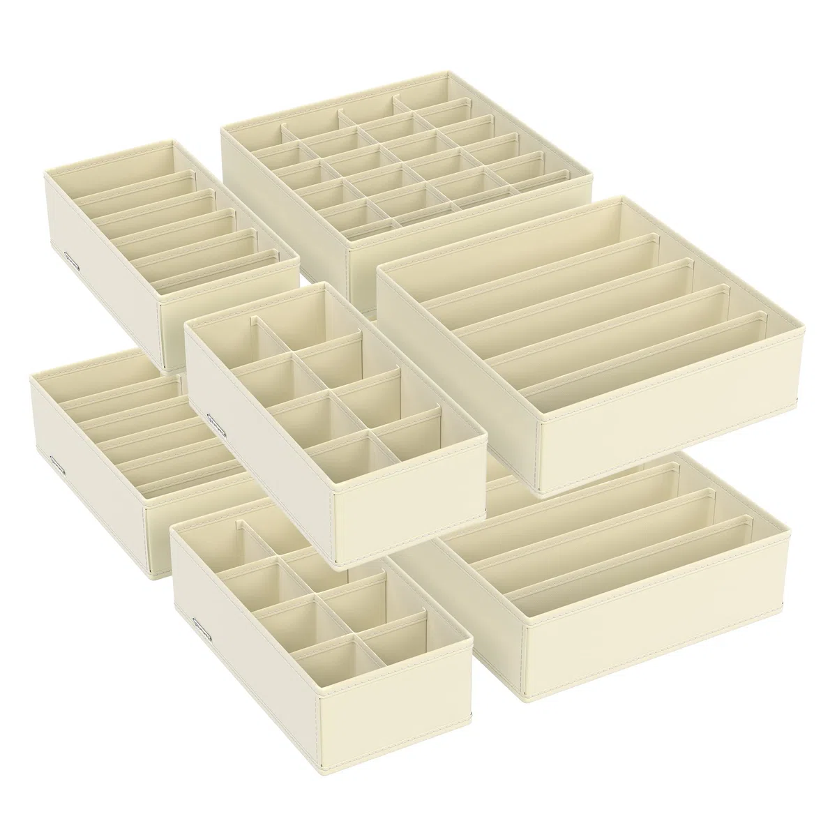 SONGMICS Set di 8 Divisori per Cassetti, Organizzatori per Biancheria Intima Pieghevole, per Reggiseni Mutande Calzini Cravatte, Scatole Portaoggetti in Tessuto per Armadio, Beige RUS008M01