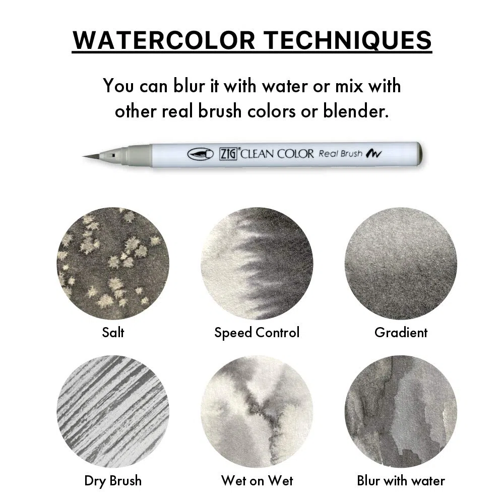 Kuretake ZIG Clean Color Real Brush Marker, punte flessibili a pennello, pennelli ad acquerello per pittura, disegno, calligrafia e lettering a pennello per artisti, prodotto in Giappone (set di 6