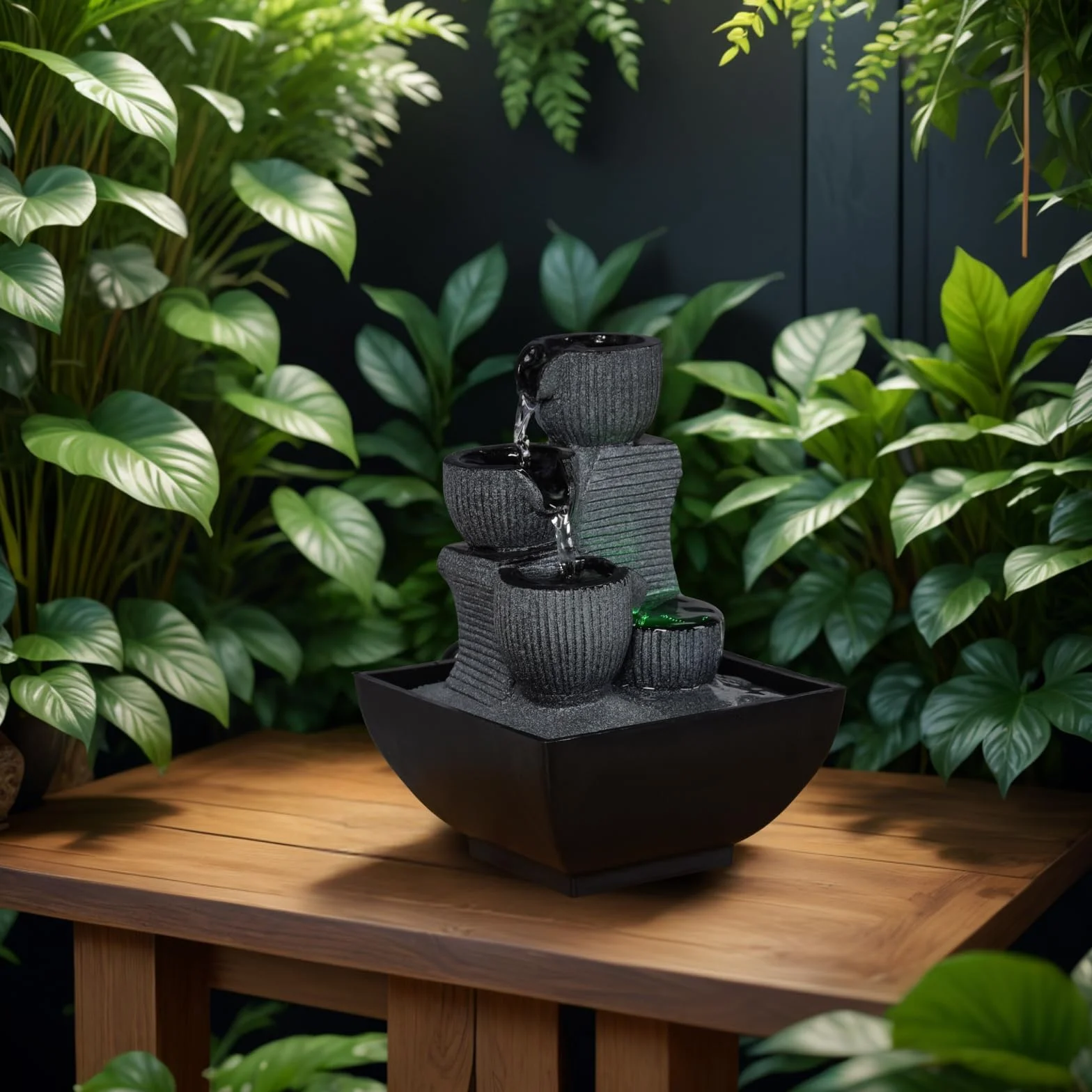 Zen Light - Kini, Fontana da Interno con Pompa e Illuminazione a LED, in Resina, Taglia Unica