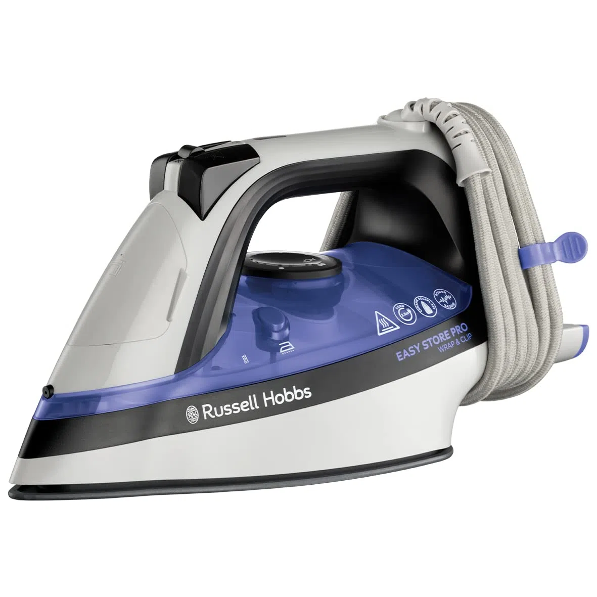 Russell Hobbs Ferro da Stiro a Vapore - Avvolgicavo salvaspazio - 2400 W, Colpo Vapore Extra 180 g, Serbatoio dell'acqua da 320 ml, Piastra in Ceramica, Funzione Autopulente, Wrap&Clip 26730-56