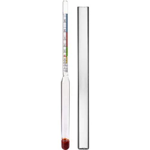 AlcoFermBrew ALCOLOMETRO + Tubo di Vetro (0-100%) - Densimetro, Idrometro, Idrometri, Enologia, Hooch, Distillatori Lievito