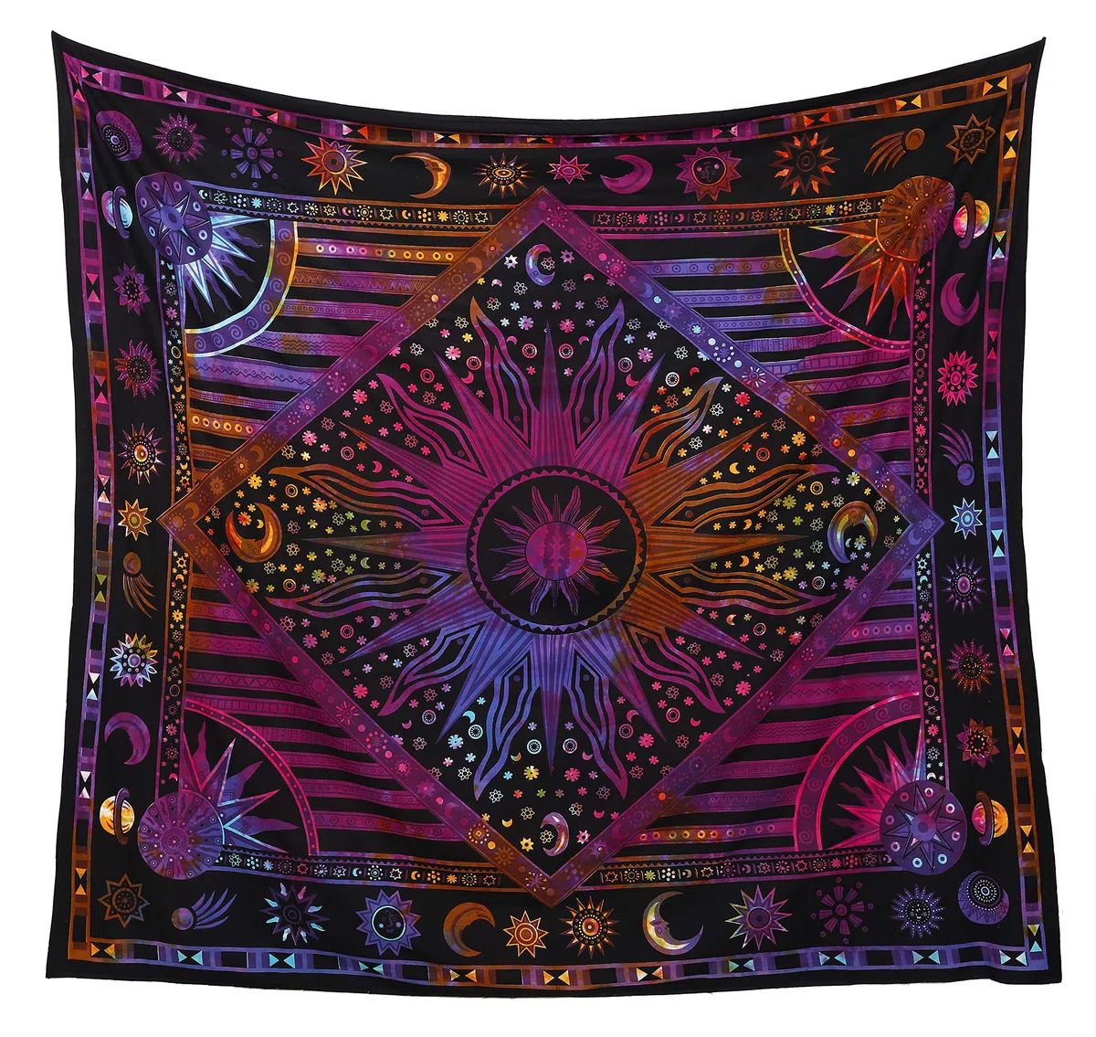 Popolare Artigianato Bruciante Sun Tapestry Celestial Sun Moon Tapestries Hippie Hippy Wall Hanging Sun Moon psichedelic Bohemian Wall Hanging Dorm Beach Sheet Full (215x230 cms) Multicolore