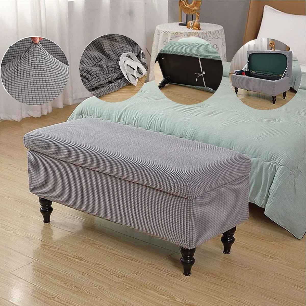 Copertura per Cassapanca Contenitore Fodera Panca Poggiapiedi Pieghevole Fodera in Ottomano Copri ottomano,Fodera per Poggiapiedi Rettangolare,Copri Pouf Poggiapiedi,Milky,1medium