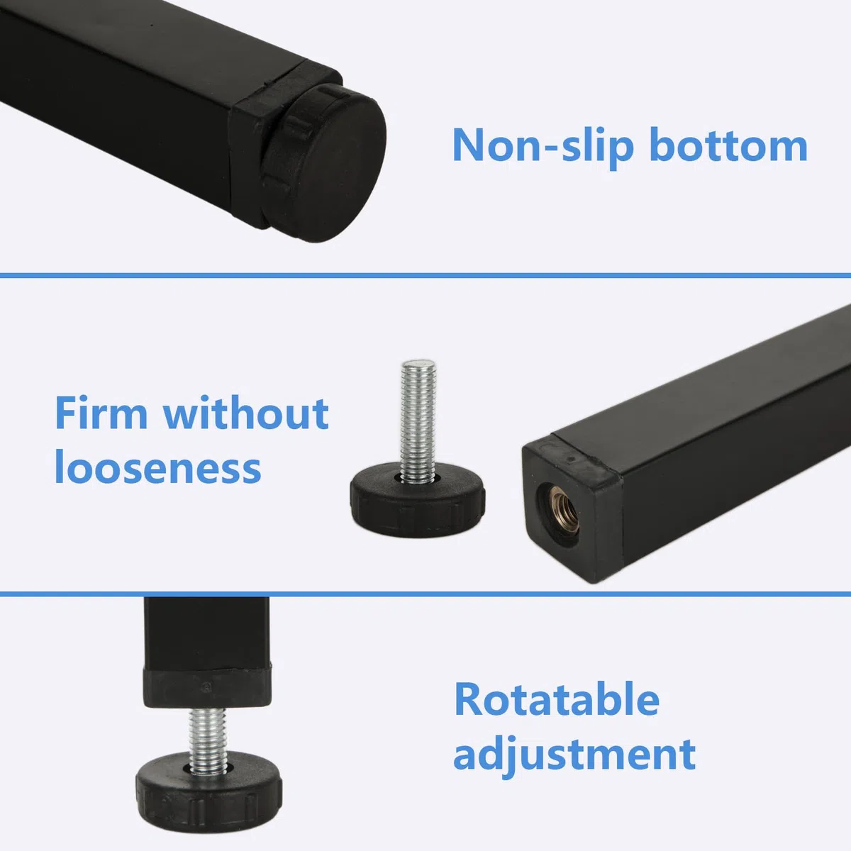 MIVIDE Piedi Letto Universali per Rete a Doghe 20~22cm Regolabili, Gambe per Letto in Metallo, Nero