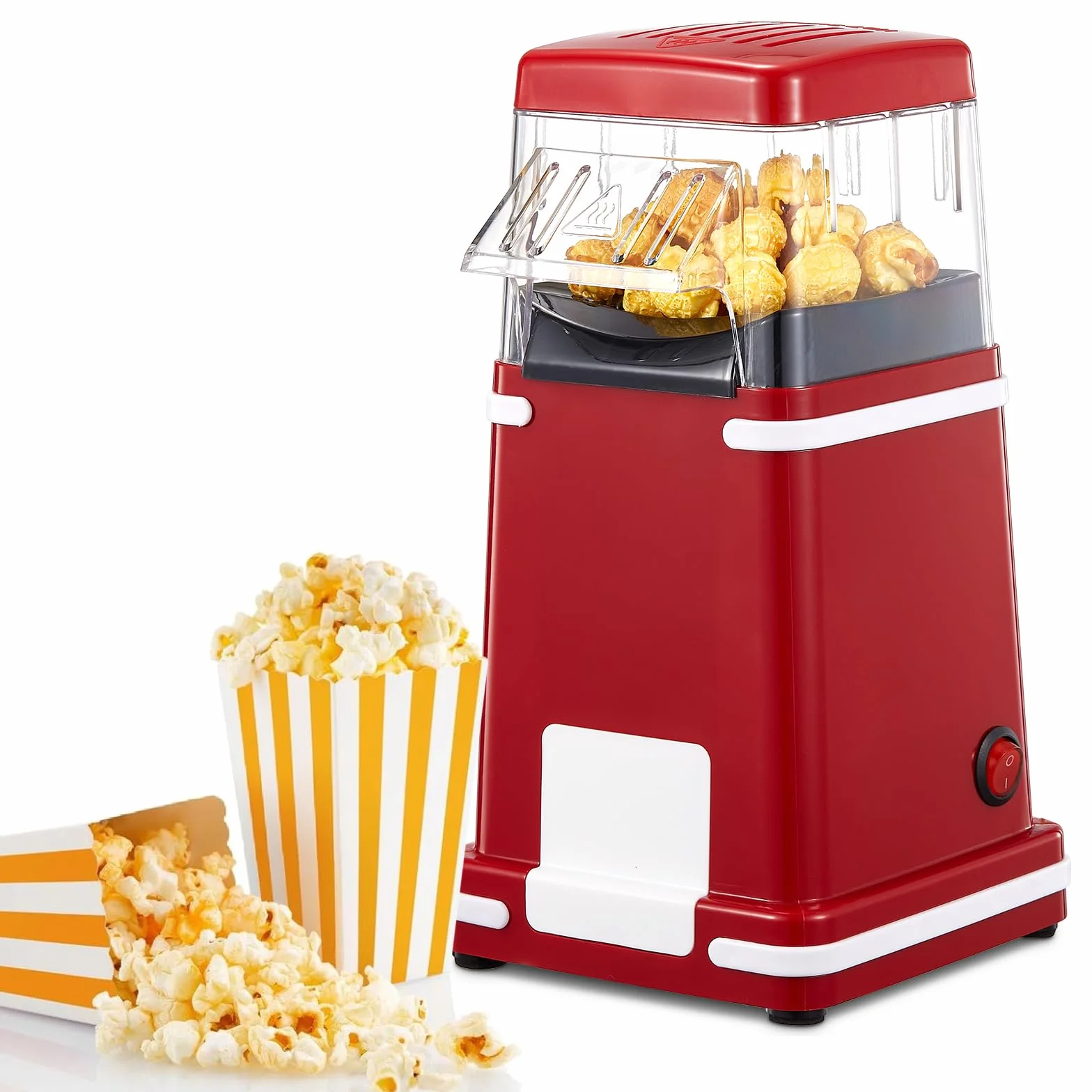 VINATO Macchina Popcorn, Aria Calda 1200W Senza Olio Macchina Popcorn, 1 Pulsante, Prepara Popcorn in Soli 2 Minuti Ideale per Casa e Viaggi