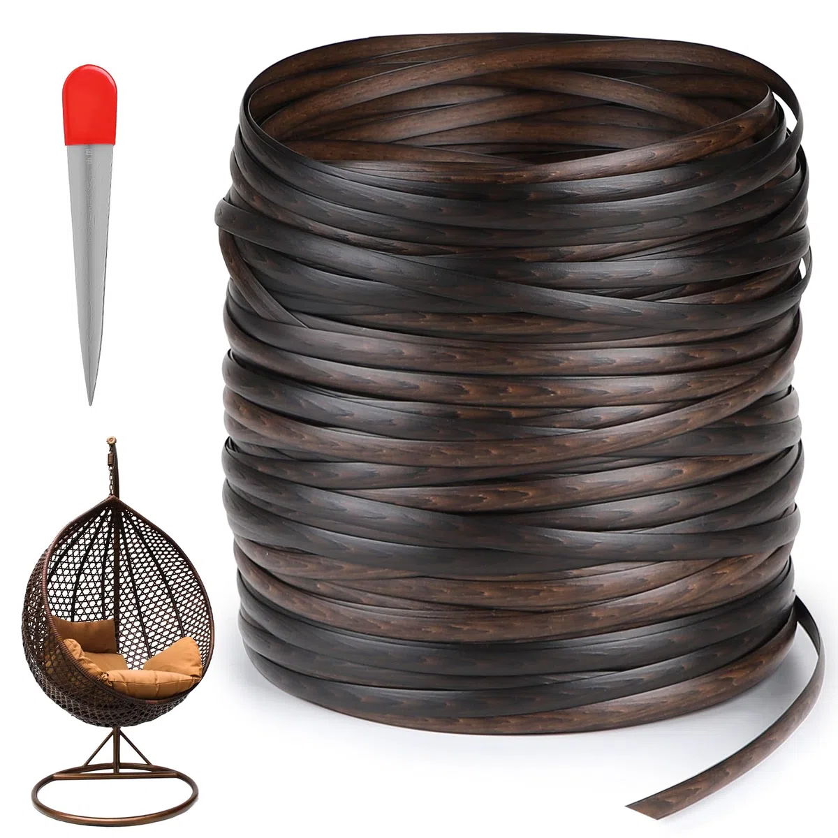 DBREAKS 65 m Rattan Intrecciato in Plastica, Rattan PE, Piatto, Strumento di Tessitura, per Riparazione di Mobili in Rattan da Esterno, Sedie in Rattan, Cesti da Tavolo (Caffè)