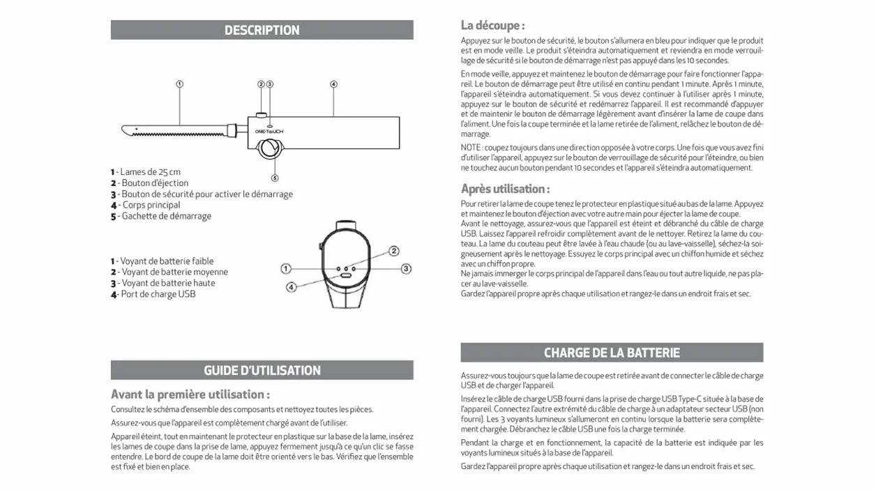 ONE TOUCH KC 157 - Coltello elettrico senza fili – Libertà totale – leggero, maneggevole, potente, per tagli precisi senza sforzo – perfetto per anziani o con problemi di presa
