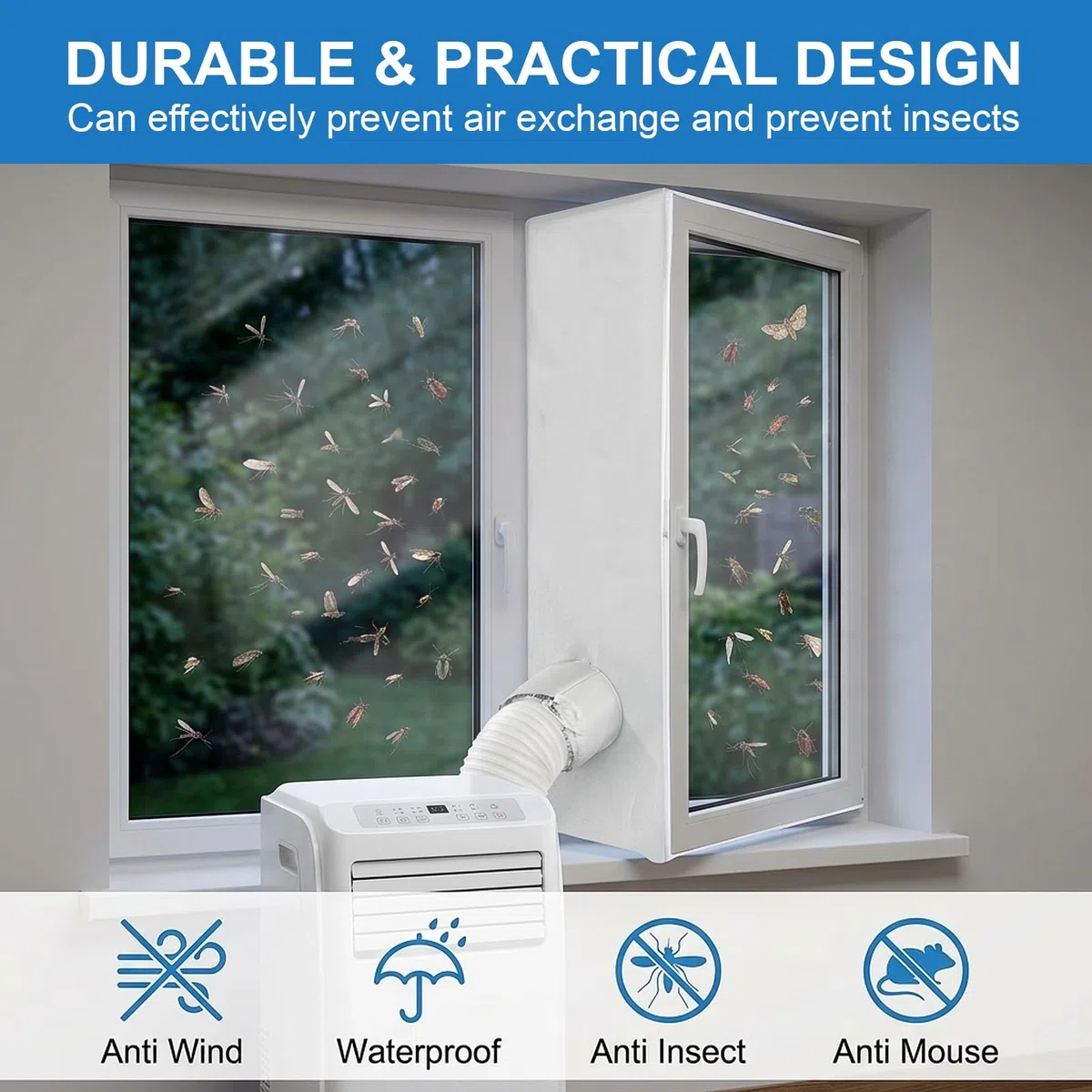 Guarnizione Finestra per Condizionatore Mobili, 400cm Guarnizione Universale per Condizionatore Portatile Kit Finestra Hot Air Stop, Window Seal per Asciugatrice (Facile da Installare)