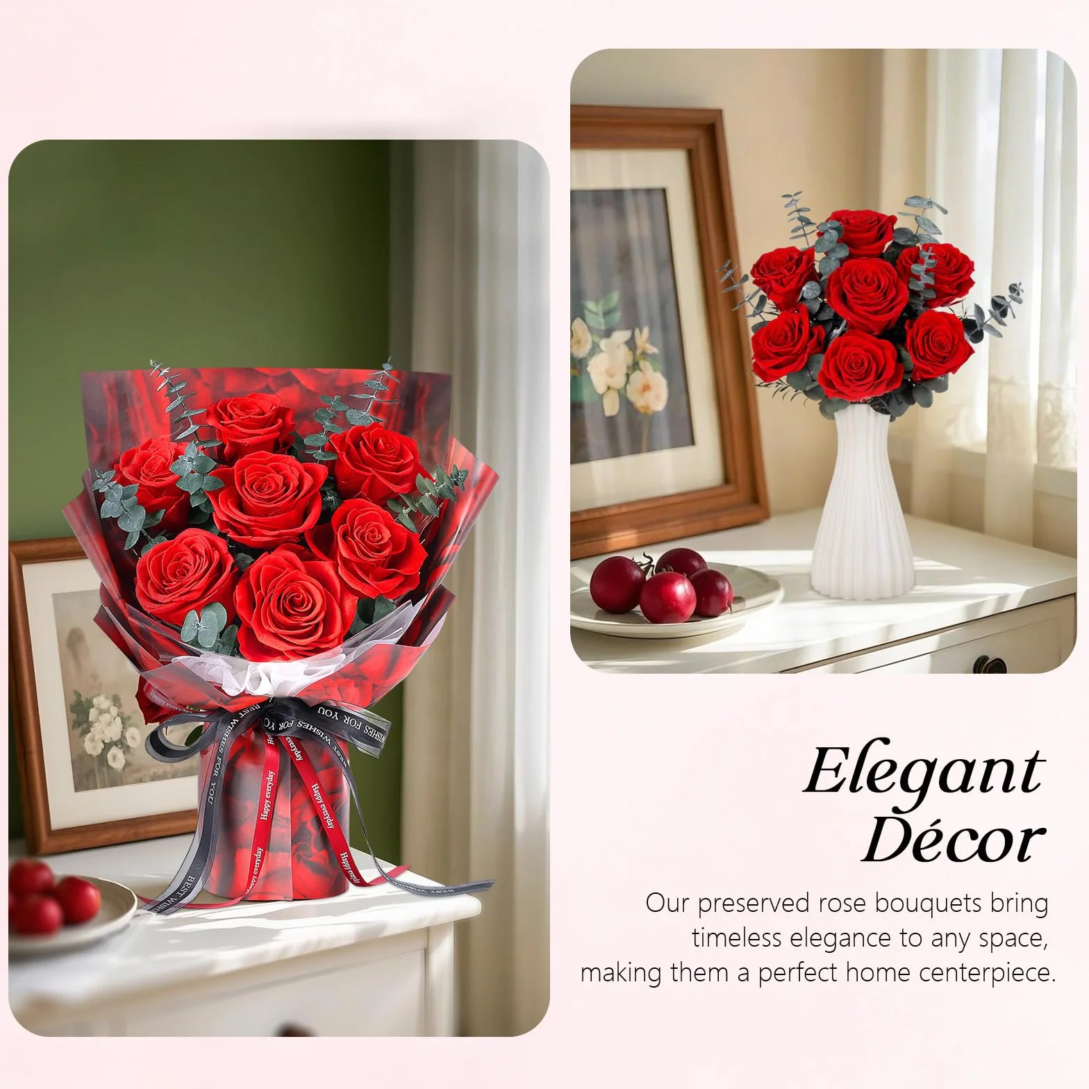 Bouquet di 7 Rose Rosse con Vaso, Rosa Stabilizzata, Fiori Eterni Conservati, Regali per Donna, Mamma, Moglie, Fidanzata, per Compleanno, Anniversario, San Valentino, Festa della Mamma