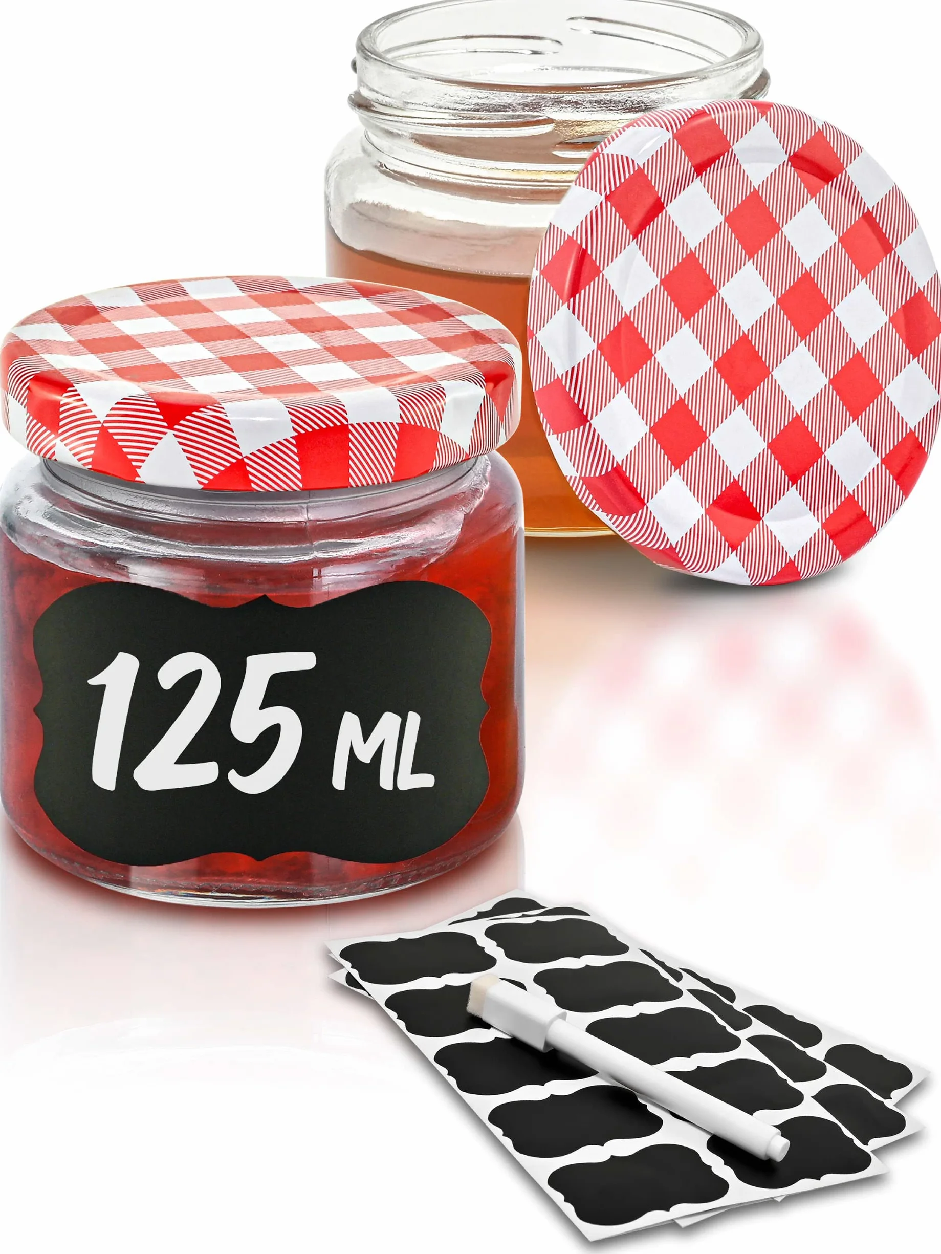 Praknu 25 Vasetti di Vetro da 125 ml - Con Etichette e Pennarello - Ermetici - Lavabili in Lavastoviglie - Ideali per Bomboniere