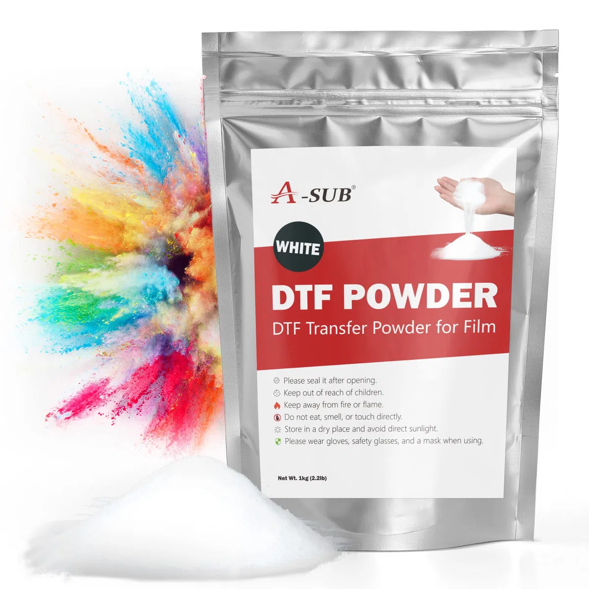 A-SUB DTF Polvere di Trasferimento Bianco 1Kg Adesivo Caldo per Sublimazione - Compatibile Con Pellicola e Stampante DTF per Stampe Digitali su Qualsiasi Materiale
