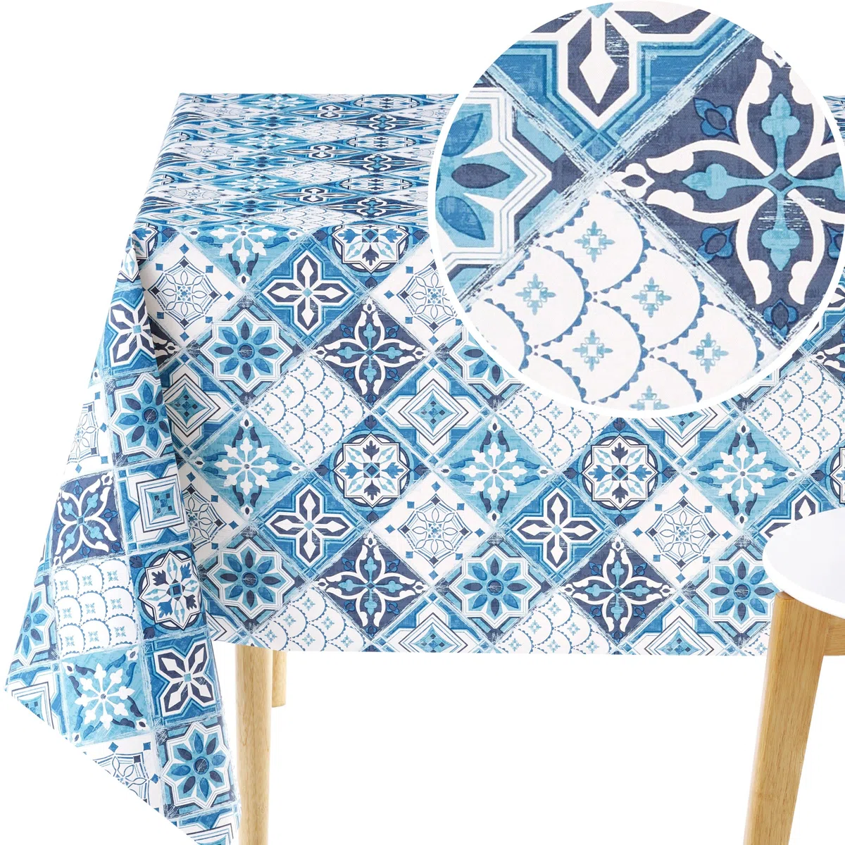 KP HOME Tovaglia Plastificata Rettangolare 200x140cm, Blu Intenso Tovaglia Cerata per Tavolo da 6 Posti, Interni ed Esterni, PVC Facile da Pulire, Impermeabile, con Motivo Azulejo Lisbona Piastrelle