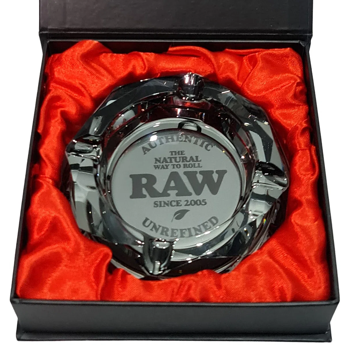 Posacenere in vetro esclusivo RAW a forma di ottagono, posacenere da ufficio moderno con fondo morbido, consegnato in un'elegante confezione regalo (grigio cenere)