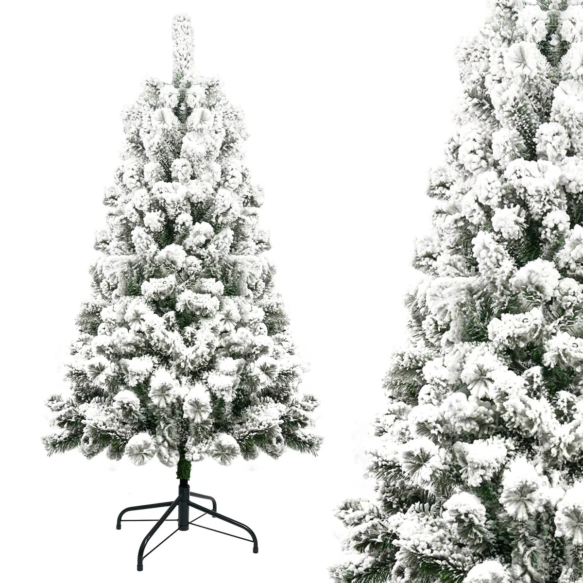 Albero di Natale Artificiale Innevato 150 cm,280 Rami,PVC Ago di Pino Effetto Realistico,Decorazione di Natale,Base Metallica