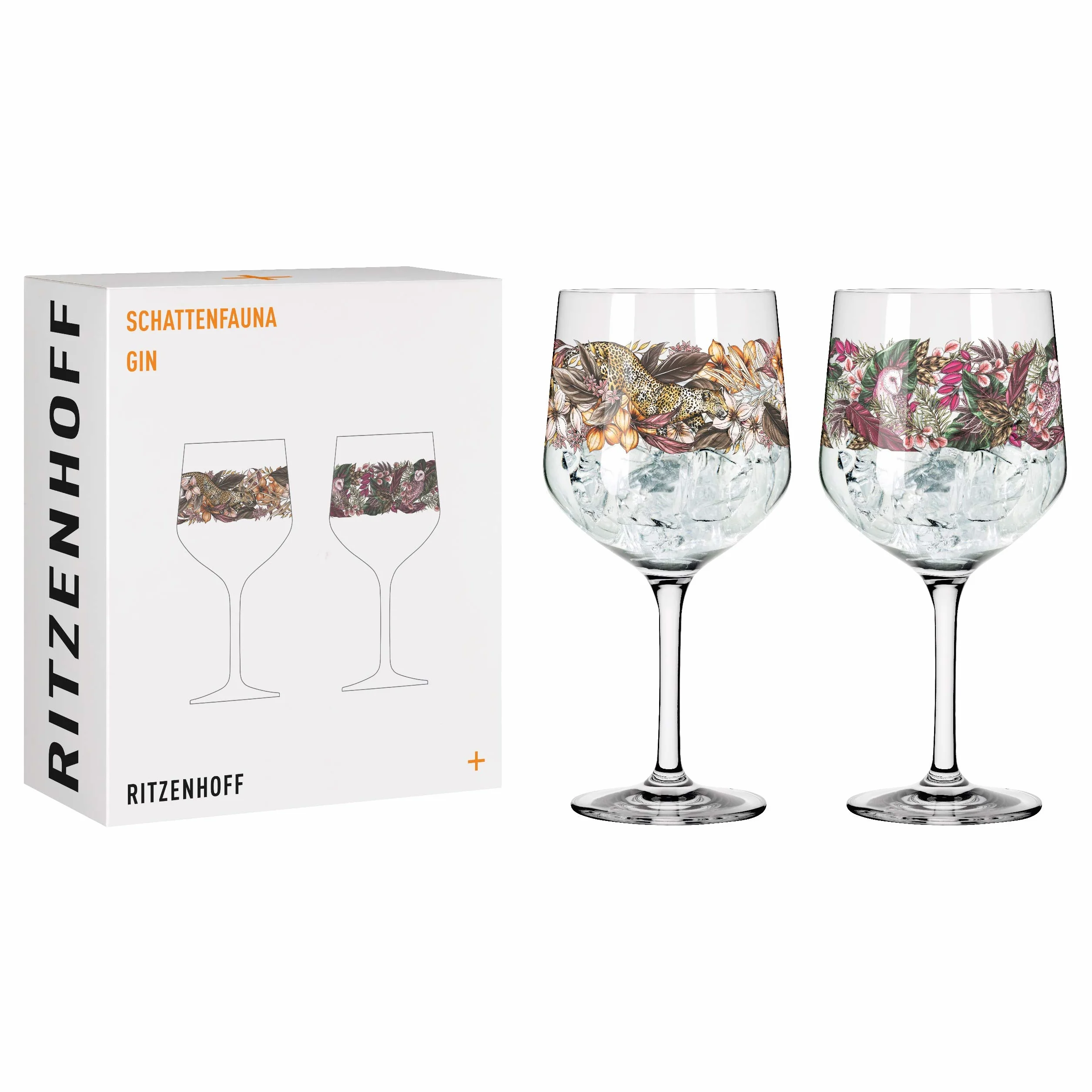 Ritzenhoff 3691002 Bicchiere da gin 700 ml - Serie Schattenfauna Set No. 2-2 pezzi, Leopardo & Gufo - Made in Germany
