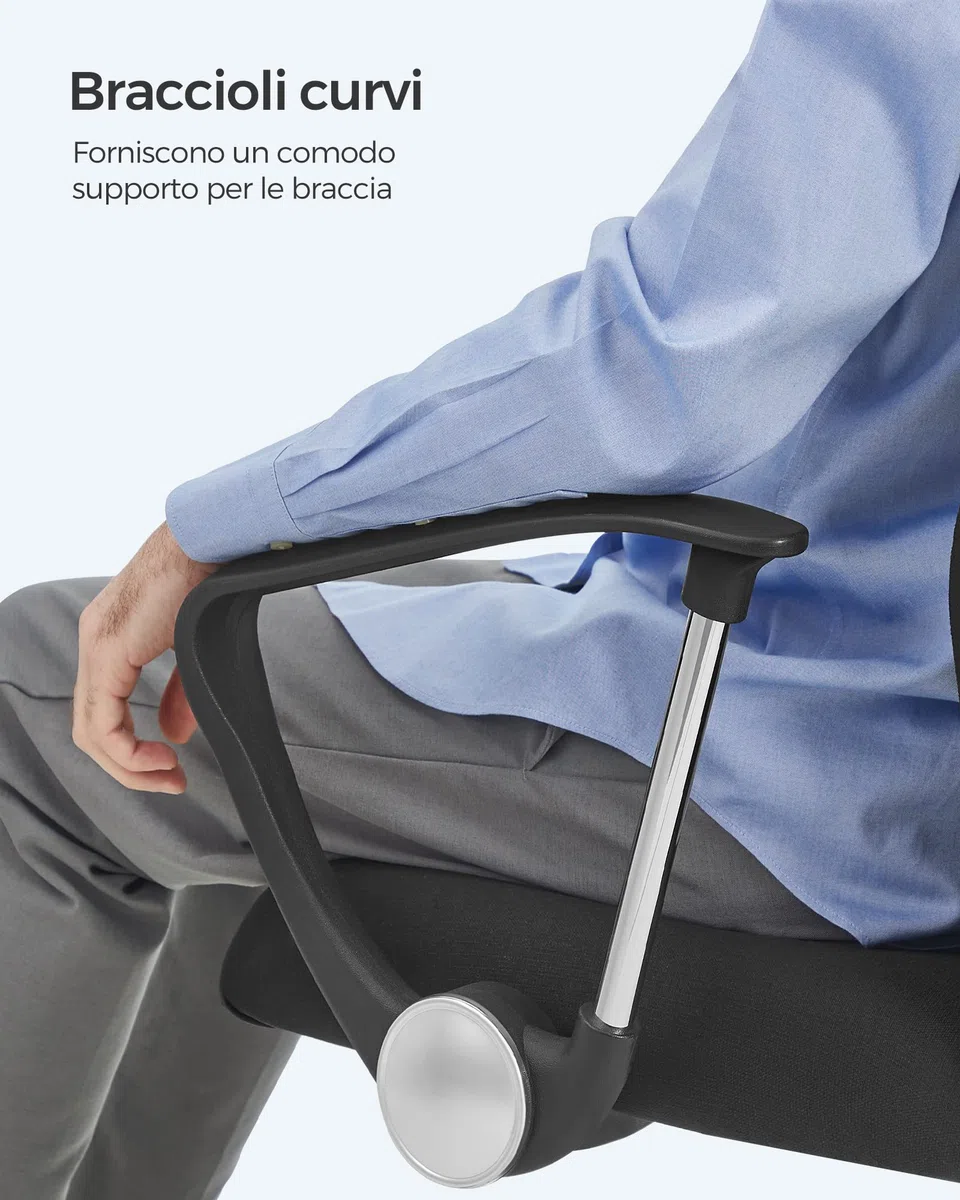 SONGMICS Sedia da Ufficio, Sedia da Scrivania Ergonomica, Girevole, Seduta Imbottito, Regolabile in Altezza e Inclinabile, Portata di 120 kg, Nero OBN034B01