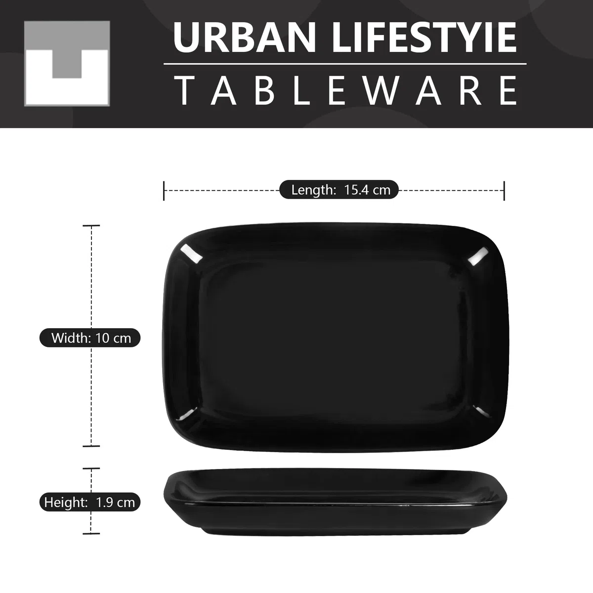 Urban Lifestyle Piatti Aperitivo Set da 6 Nero in Gres 15 x 10 cm Rettangolari Piatti Antipasti Tapas Sushi Piccoli Piatti da Portata Impilabili Resistenti ai Graffi