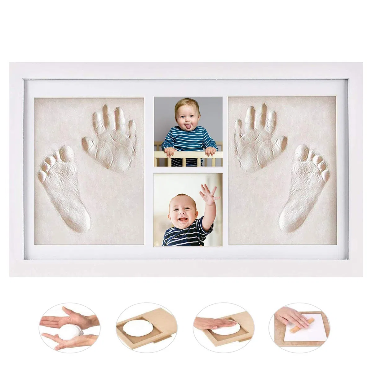 Cornice Impronta Mani e Piedi Neonati Argilla, Set di Cornice Impronte Neonato di Qualità con Calco Senza Crepe，Kit Impronte Neonato Perfetto per Neonato Ricordo Regalo