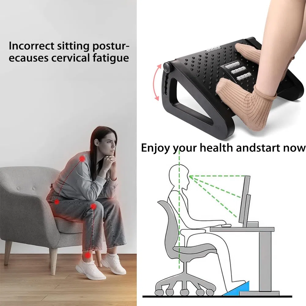 Poggiapiedi da Scrivania Ergonomico, Regolabile in Altezza, Con Funzione Massaggiante e Antiscivolo, Allevia il Mal di Schiena e l'affaticamento Dei Piedi, Ideale per Ufficio e Casa