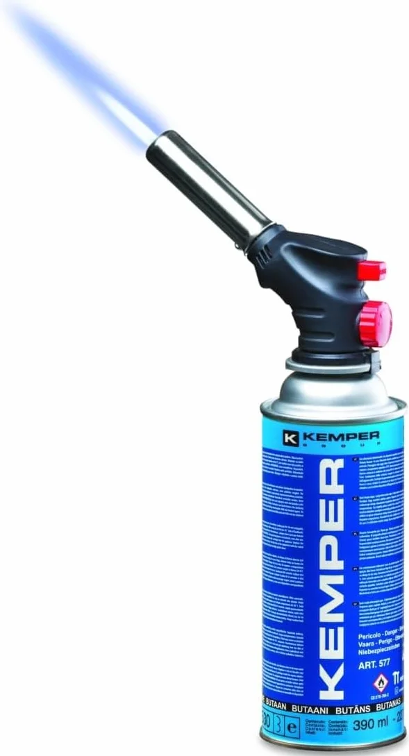 Kemper - Torcia Cannello a gas, Scottatore da Cucina, Caramellatore + Ricarica di Gas Butano da 227 g, multifunzione + Guanti Omaggio (4 BUTANO + CANNELLO)