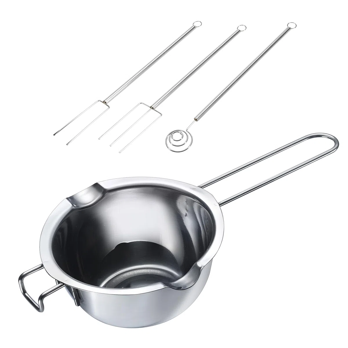 Westmark Set di Ciotola per Magno Maria e Forchette per Immersione in Cioccolato (3 Pezzi) – Ciotola con beccucci bilaterali pe versare – Forchetta per immersione e decorazione – Acciaio inox