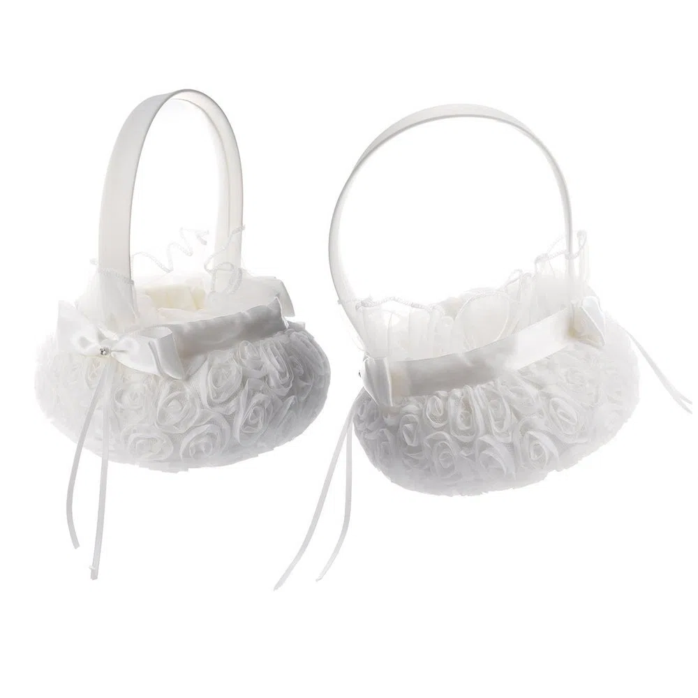 cestini porta petali in raso con fiocchetto, ideali per matrimoni e feste, 2 pezzi, 13 cm