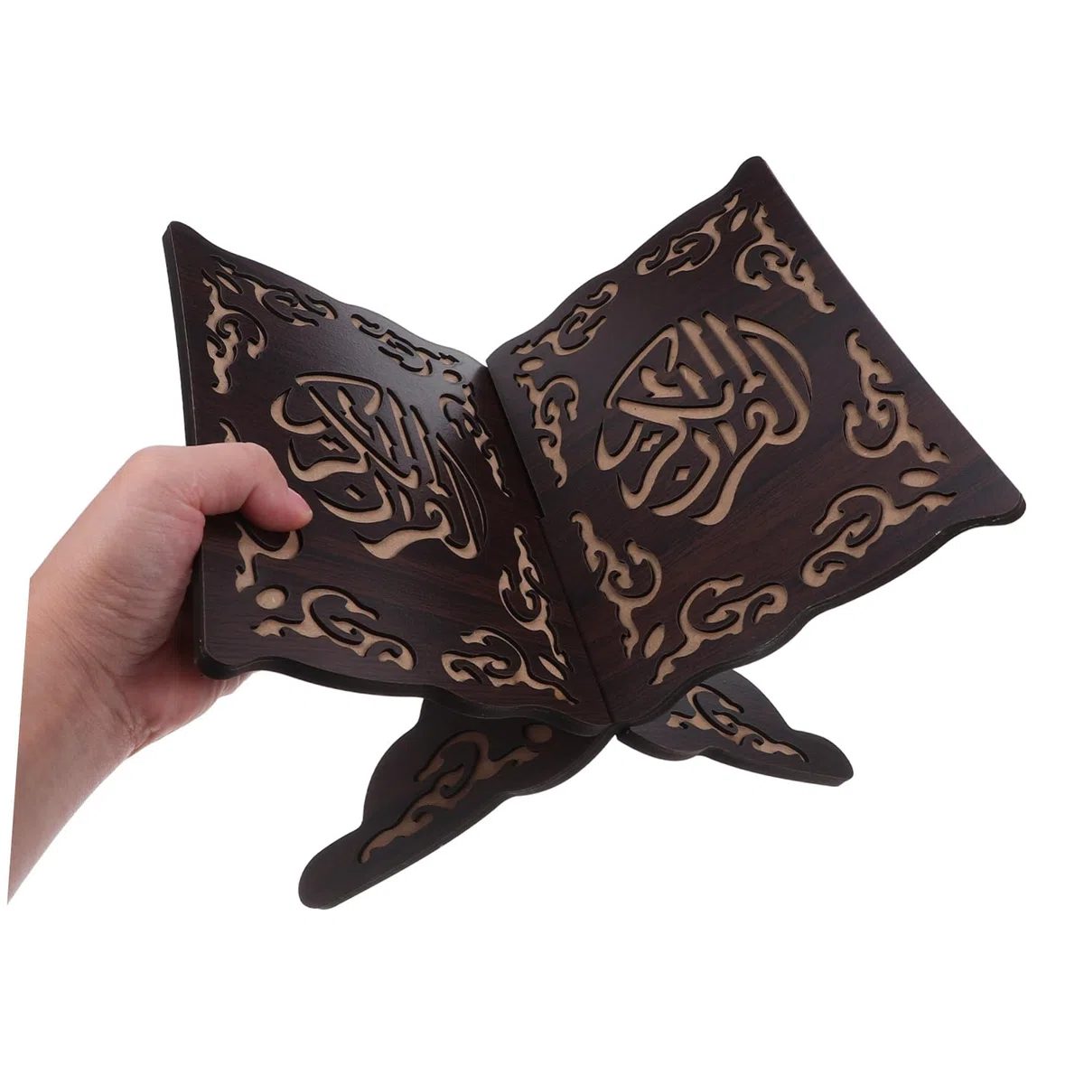 WOONEKY Supporto Libro Corano in Legno Pieghevole con Angoli Regolabili Porta Sacre Scritture Islamiche e Bibbia Organizer da Tavolo per Preghiera e Lettura Mensola Decorativa