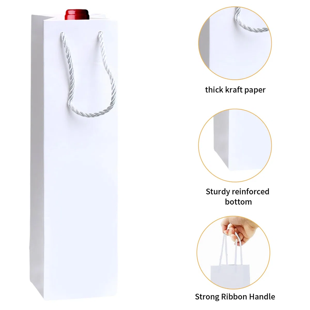 Sacchetti regalo per vino, confezione da 20 sacchetti di carta per vino, ideali per feste di compleanno, Natale, matrimoni, banchetti, con manici, per bottiglie di vino, colore bianco.