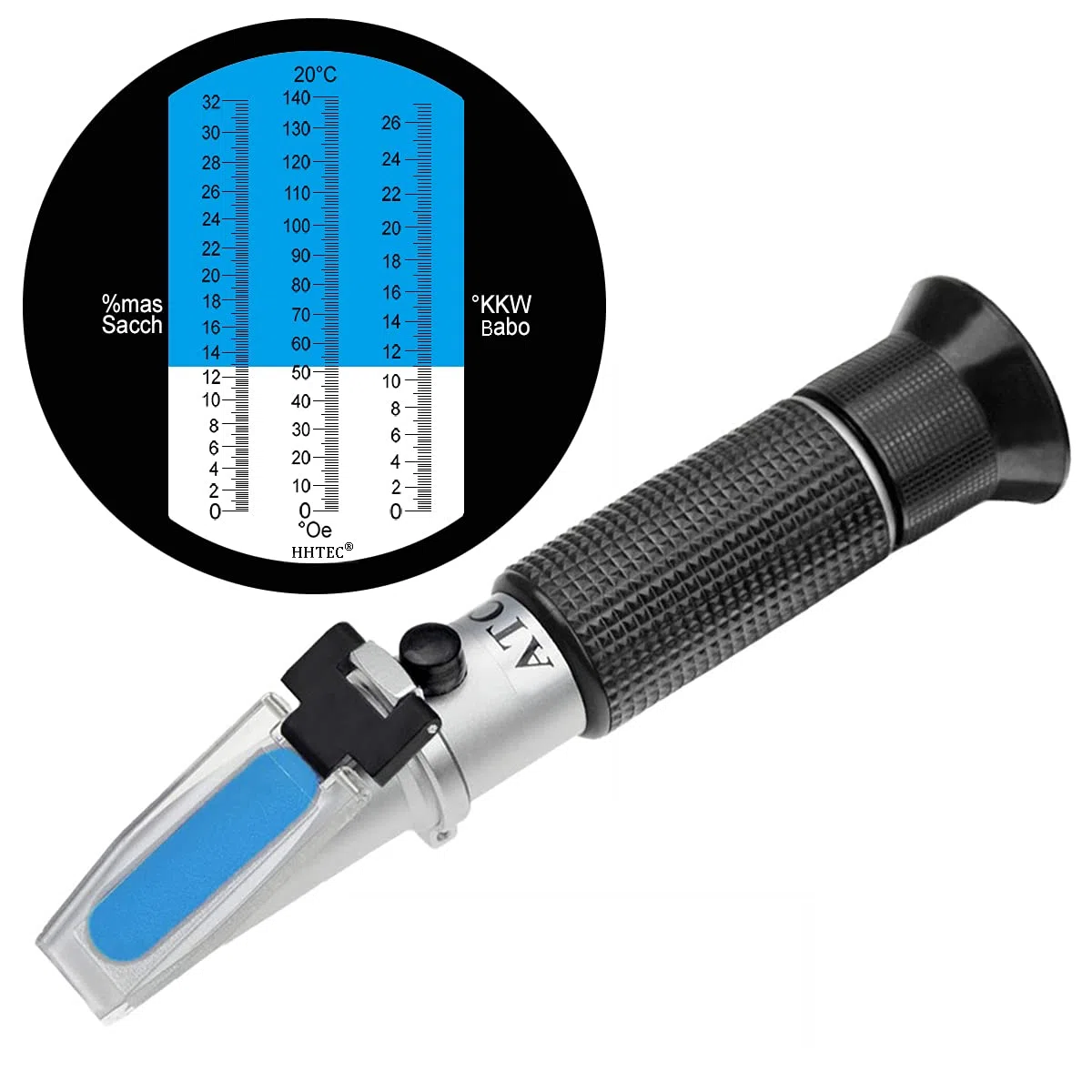HHTEC Rifrattometro Vino 0–32% Brix, 0–140°OE, 0–27 KMW, ATC Automatico, Misuratore Zucchero Mosto per Vino, Birra e Succhi, Strumento Professionale