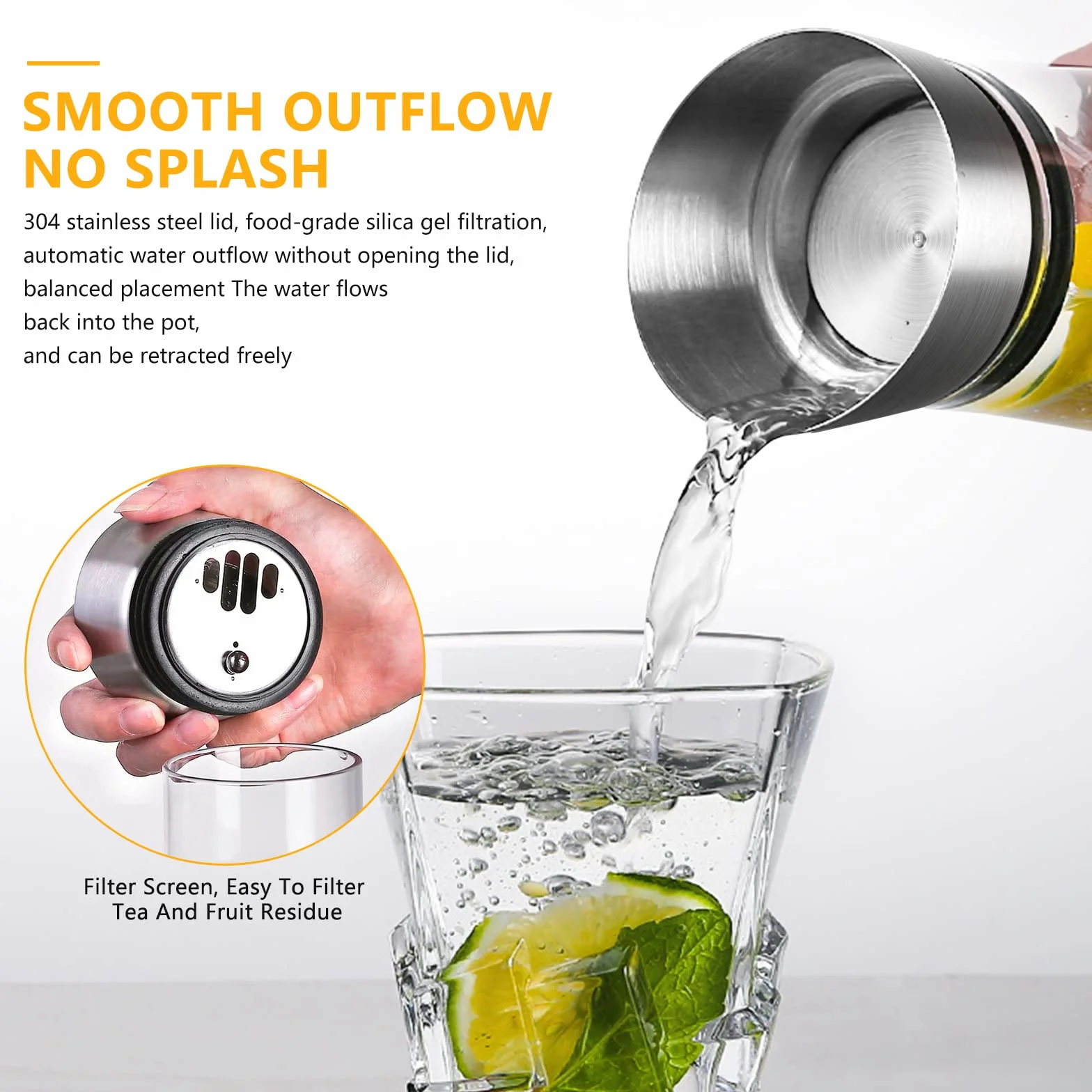 Caraffa in Vetro,Bottiglie Vetro 1Litro,Caraffa in vetro con coperchio ideale per limonata, acqua e tè