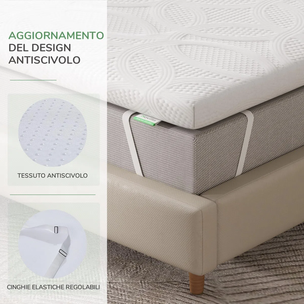 Novilla Topper 160x190, Topper Matrimoniale in Memory Foam e Schiuma Traforata Comfort 5cm，Tessuto Traspirante e Delicato Sulla Pelle con Elastiche Antiscivolo, Sfoderabile e Lavabile Oeko-TEX