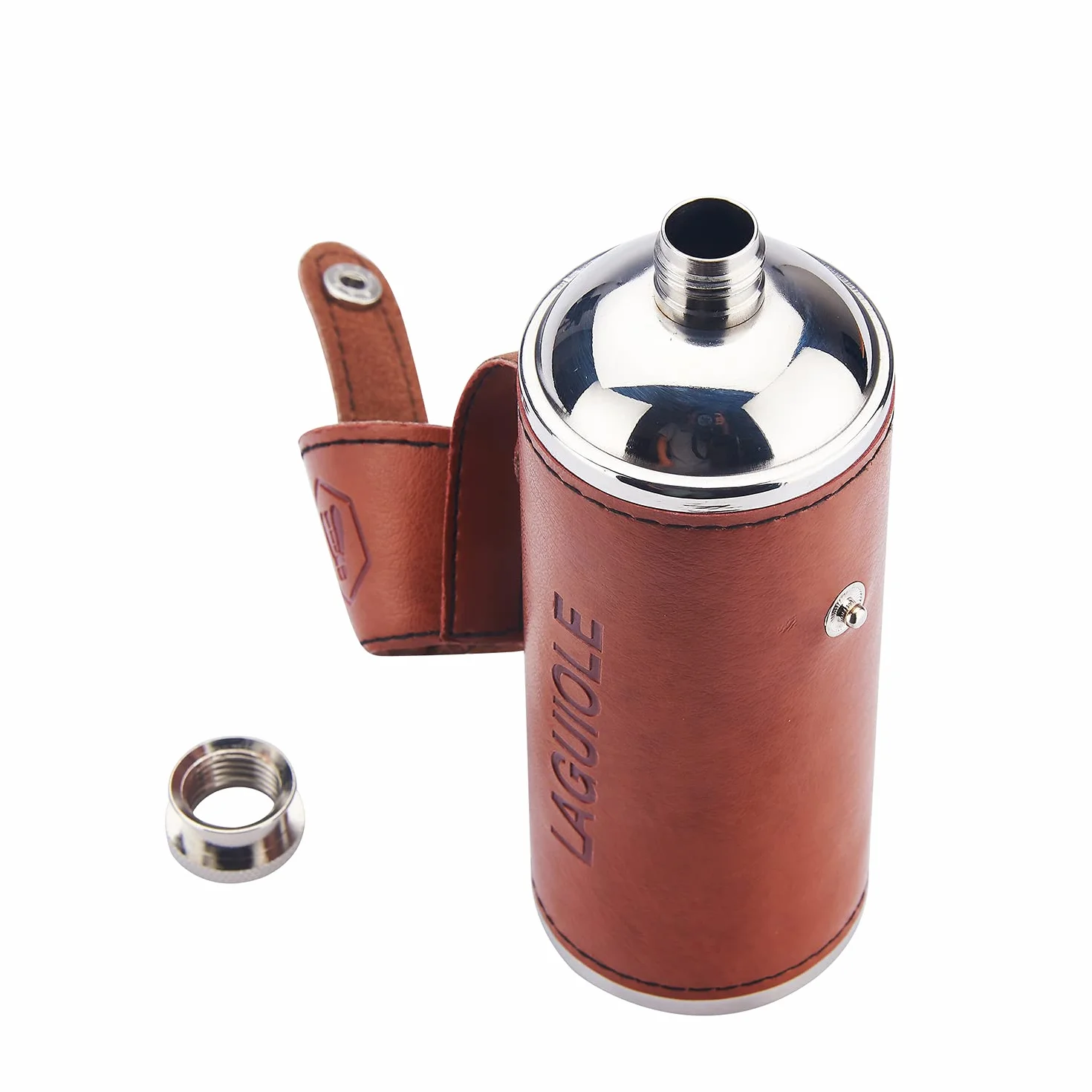 LAGUIOLE - Fiaschetta per alcool con 2 bicchieri - Capacità 8 OZ - 235 ml - similpelle - marrone