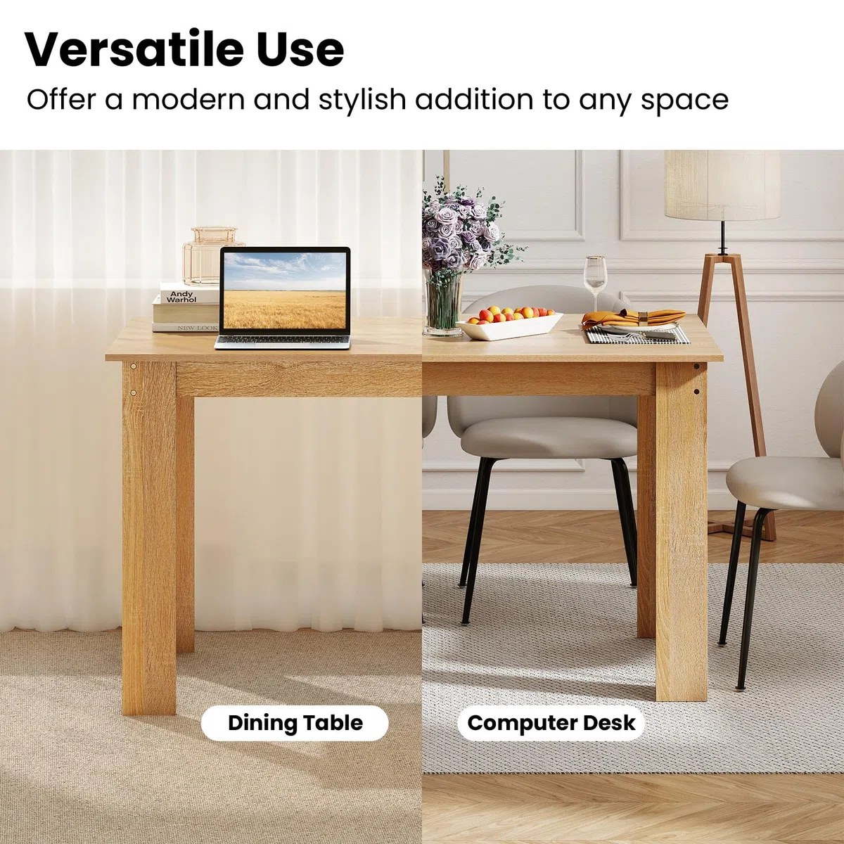 LIFEZEAL Tavolo da Pranzo, Cucina, Sala da Pranzo, 120x70 cm, 4-6 Persone, Scrivania, Design Moderno, Salvaspazio, Rettangolare, in Legno, per Soggiorno, Max 60 kg (naturale)